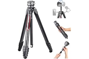 Lightweight Camera Tripod for Travel, COMAN 62.2 inch Compact Carbon Fiber Tripod Stand, 360°Ball Head Detachable with 1/4” Arca Plate, for Phone Canon Nikon Sony, DSLR Camera, Black