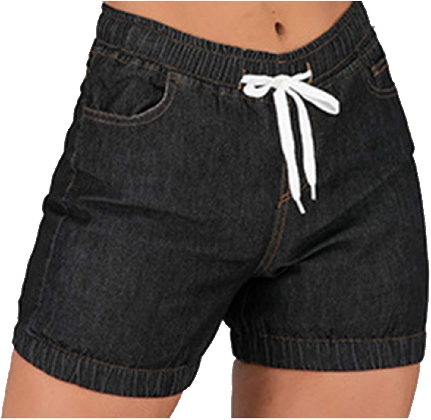 Tanming Women's Casual Comfy Elastic Waist Denim Jean Shorts with