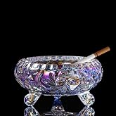 Glass Ashtray, Cute Crystal Design, 3 Notches, Non-Slip Feet, Gift | Cool ashtray for cigars,cigarettes.Smooth crystal cleans easy,no ash mess.Stable 3 feet,Gift for smokers,office,bar (cls)