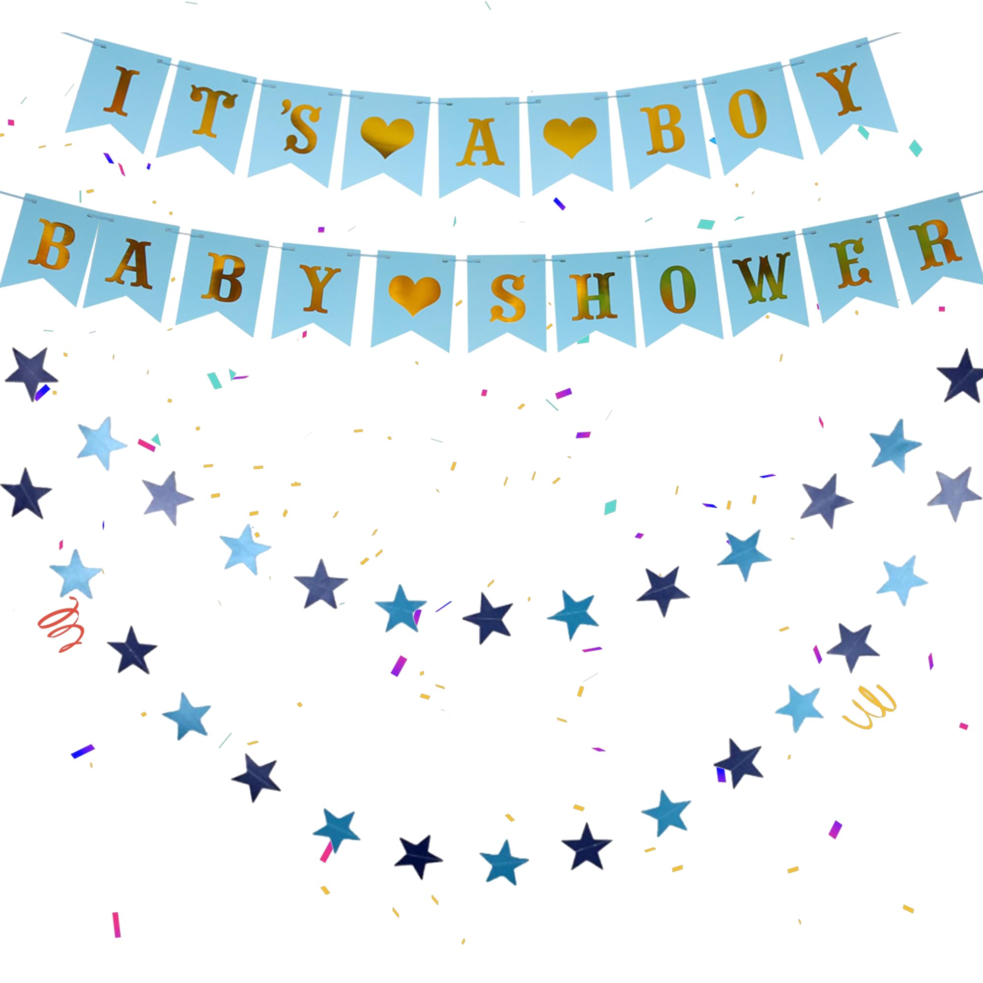 Baby Shower Decorations Boy, IT'S A BOY Bunting Banner and Baby Shower Decorations Blue Pull Flower for Gender Reveal Decoration Party Photo Booth Props Supplies Decoration