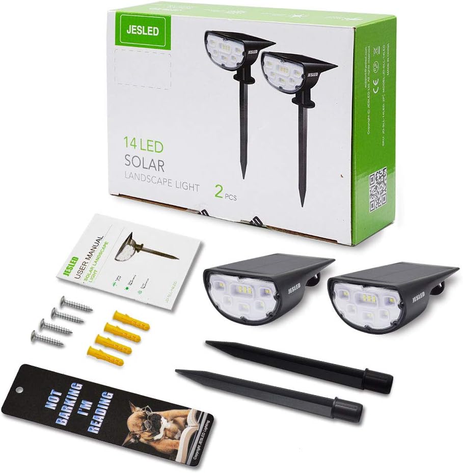 JESLED Solar Landscape Spot Lights, Warm White, Outdoor 14 LED Spotlight Dusk to Dawn, IP67 Waterproof Solar Powered 2-in-1 Wireless Landscaping Light for Yard Patio Garden Path Porch Walkway 2-Pack : Garden & Outdoor