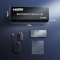 4K@60Hz HDMI Switch Splitter 2 in 4 Out with