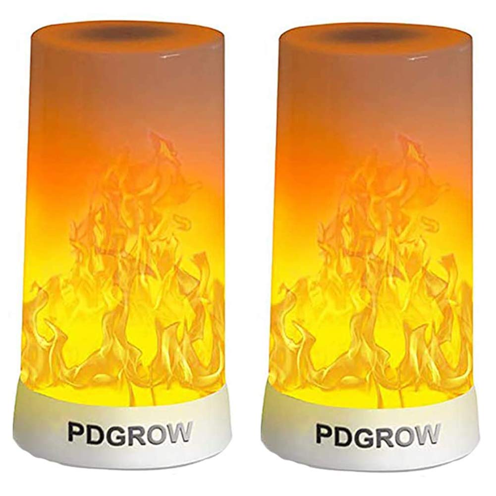 PDGROW LED Flame Effect Light 2 Set, Fire Effect Night Light Desk/Table Lamp USB Rechargeable, Upside Down Effect, Waterproof with Magnetic Base & Metal Hook for Christmas, Party, Indoor/Outdoor Use