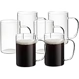 HORLIMER 10 oz Glass Coffee Mugs Set of 6, Clear Coffee Cup with Handle for Tea Cappuccino Latte Milk Juice Hot Beverages