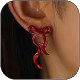 Christmas Bow Earrings for Women Long Bowknot Ribbon Statement Earrings Red Bow Stud Earrigns Christmas Jewelry Gift