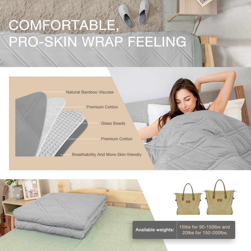 Cooling Weighted Blanket 100 Chilled Bamboo (60''x80'' 15lbs Queen