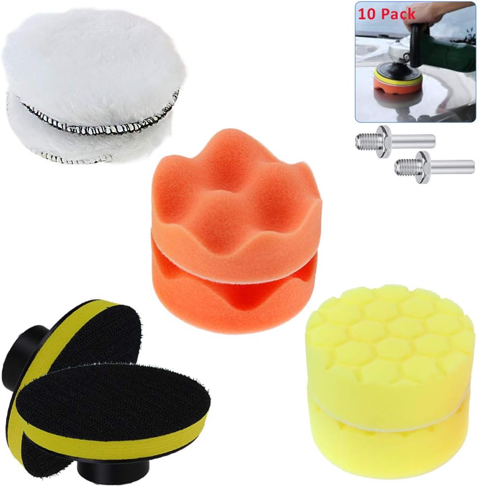 Car Body Polishing Pads Kit for Drill, Sponge Buffing Pads with Car Polisher Woolen Buffer Pad, Auto Waxing Applicator, 3 Inches 8pcs, Boost Brightness of Vans, Glass, Stone, Ceramic, Furniture