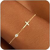 Dainty Birthstone Gold Cross Bracelets for Women Trendy 14K Gold Plated Inspirational Religious Faith Small Cross Bracelet Christian Baptism Birthday Gift for Women Minimalist Non Tarnish Jewelry
