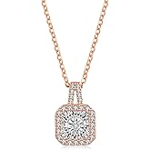 Moivita Classic Square Pendant Necklace with Floating Dancing Diamond for Women, 18K Gold Plated