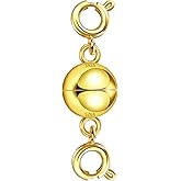 14K Goldplated Magnetic Necklace Clasps and Closures, 925 Sterling Silver Double Clasps for Necklace Bracelet Connector Clasps Gold Magnetic Necklace Extender Chains Extension for Jewelry Making