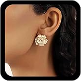Allereyae Boho Pearl Floral Stud Earrings White Enamel Flower Earrings Resin Flower Stud Earring Camellia Floral Earring Wedding Prom Jewelry for Women