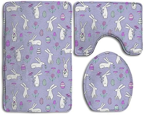Easter Bunnies Rabbit Toilet Cover Rug Set 3 Piece Bath Mats Set Bathroom Rugs/Contour Mat/Toilet Cover