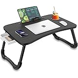 Zapuno Foldable Laptop Bed Table Multi-Function Lap Serving Tray Dining Table with Storage Drawer and Water Bottle Holder, Sl
