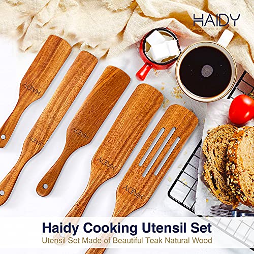 HAIDY Pure Teak Wood Smooth Spurtle Set, Thermal Resistant Wooden