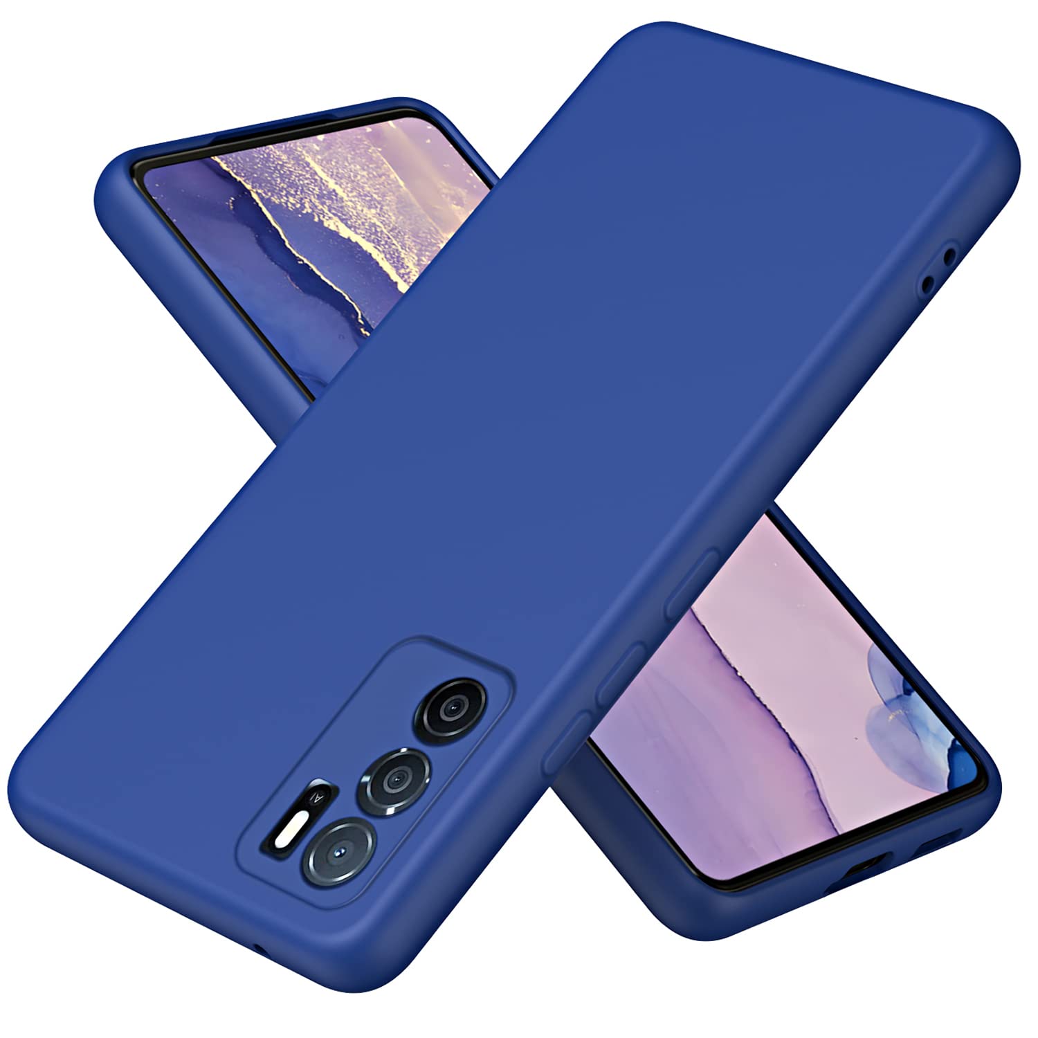 XINYEXIN Liquid Silicone Case for Oppo A16 / Oppo A16s / Oppo A54s with Microfiber Lining Flexible Ultra Slim Fit Thin Back Cover Shockproof Protective Phone Case - Blue