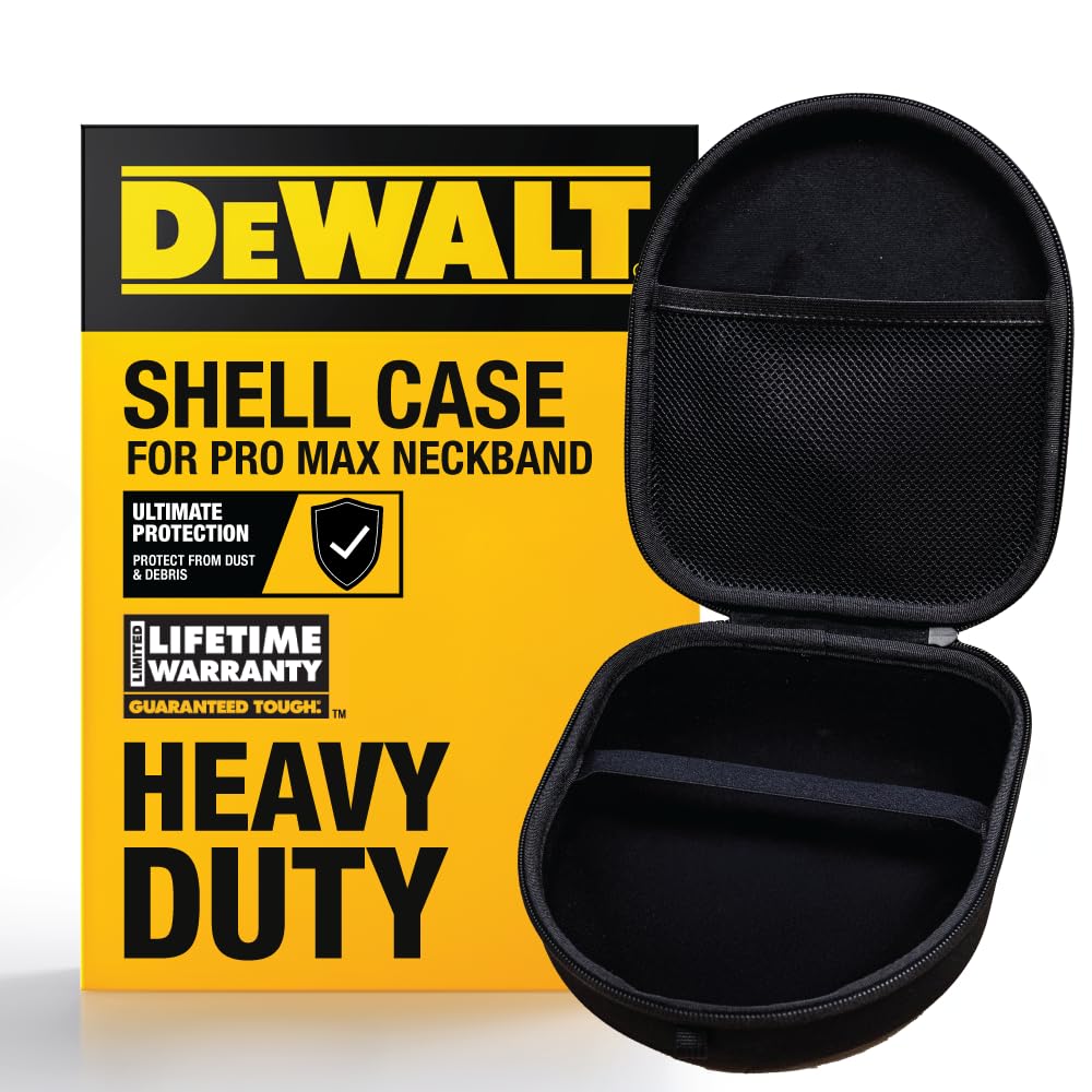 DEWALT Heavy Duty Protective Headphone Case for Pro Max Neckband, Compact Lightweight w/EVA Earphone Hard Shell Case, Headset Travel Carry Shockproof, Water-Resistant, Soft Interior & Accessory Pocket