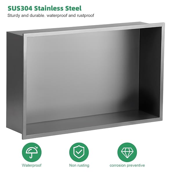 SANITEMODAR SHOWER NICHE, STAINLESS STEEL SHOWER NICHE NO TILE NEEDED, RECESSED FOR BATHROOM STORAGE (GRAY, 12X24)