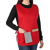 Xelsluthe Cobbler Apron with 2 Deep Pockets, Red Aprons for Adults, Red Cobbler Aprons, Smock Apron Adjustable Art Smock for Kitchen Cooking Painting Hairstylist