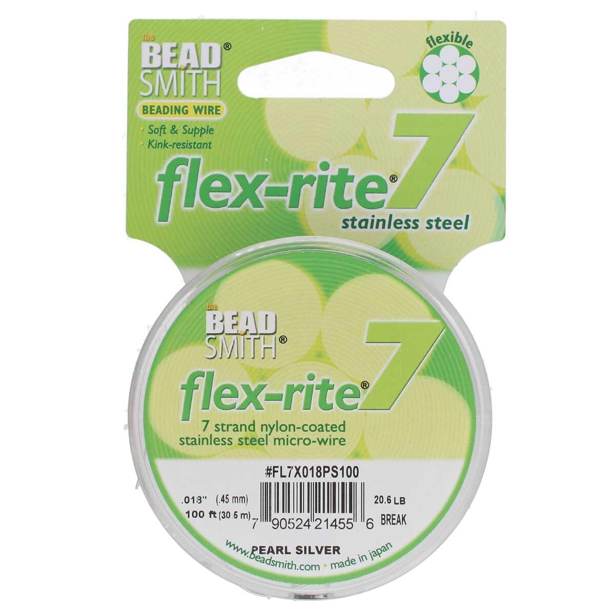 The Beadsmith FLEXRITE 7 Strand 0.018 Stainless Steel Wire, Pearl Silver - 100 Ft, Polished, FL7X018PS100 — image 1