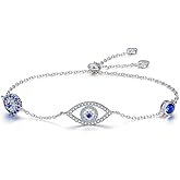 WOSTU Women Evil Eye Protection Bracelets 925 Sterling Silver White Gold Plated Adjustable Bracelets