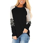 HARHAY 2025 Women's Leopard Print Color Block Tunic Round Neck Long Sleeve Shirts Striped Causal Blouses Tops