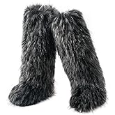 conmfotey Faux Fur Boots for Women Winter Knee High Furry Snow Boots Fuzzy Fluffy for Girls Flat Long Boots