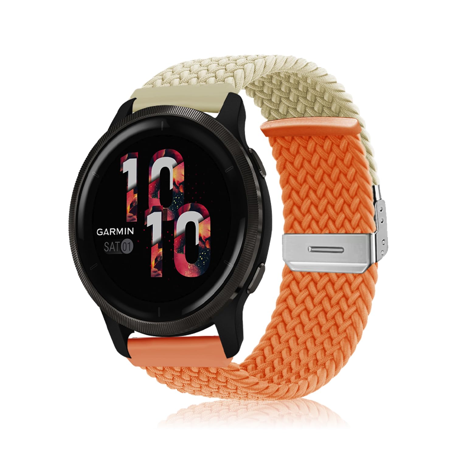 Niboow 22mm Strap for Garmin Venu 3/Venu 2/Vivoactive 4/Forerunner 265/Forerunner 255/Forerunner 255 Music, Elastic Nylon Watch Bands for Huawei Watch GT 4 46mm/Watch 4/Watch 4 Pro - Apricot Orange — image 1