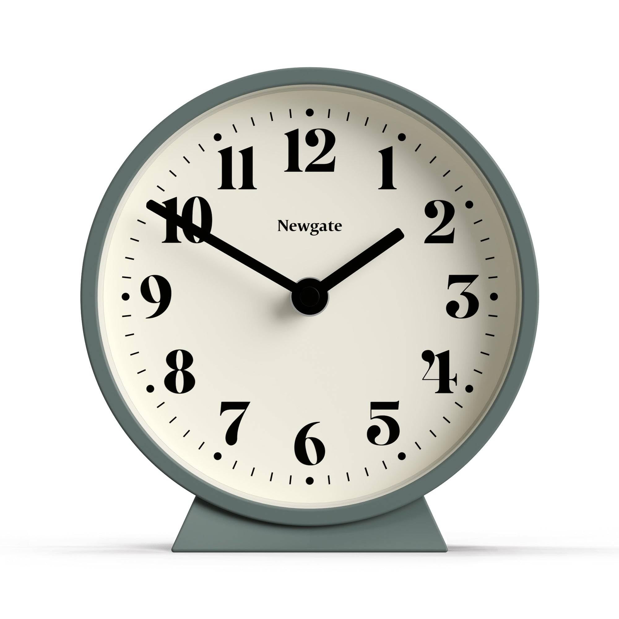 NEWGATE® Theatre mantel clock | Modern classic round design | Asparagus green | Contemporary style for desk, table, shelf or bedside