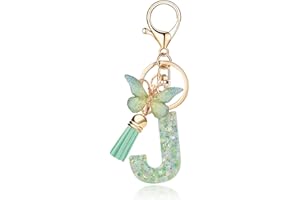 OKAICEN Fashion Alphabet Initial Letter Keychain Tassel Butterfly Pendant Key Ring for Purse Handbags Women Girl