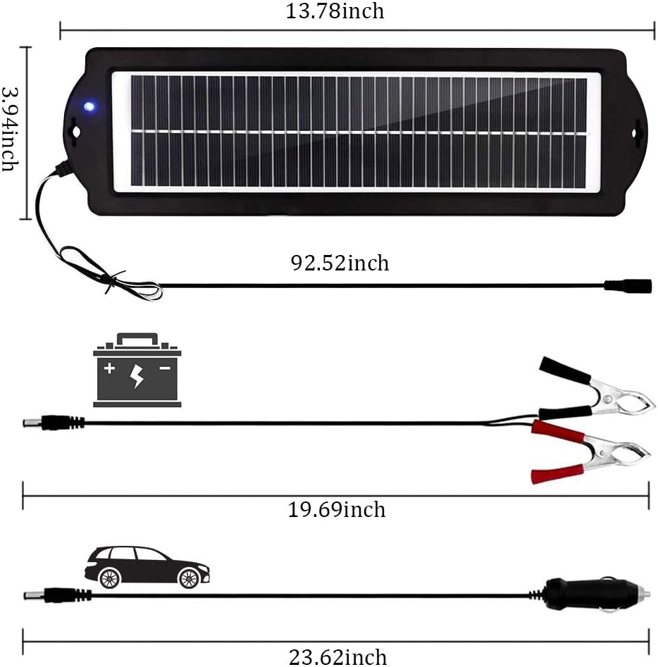Solar Battery Charger 12V 3W Car Battery Trickle Charger Maintainer ...