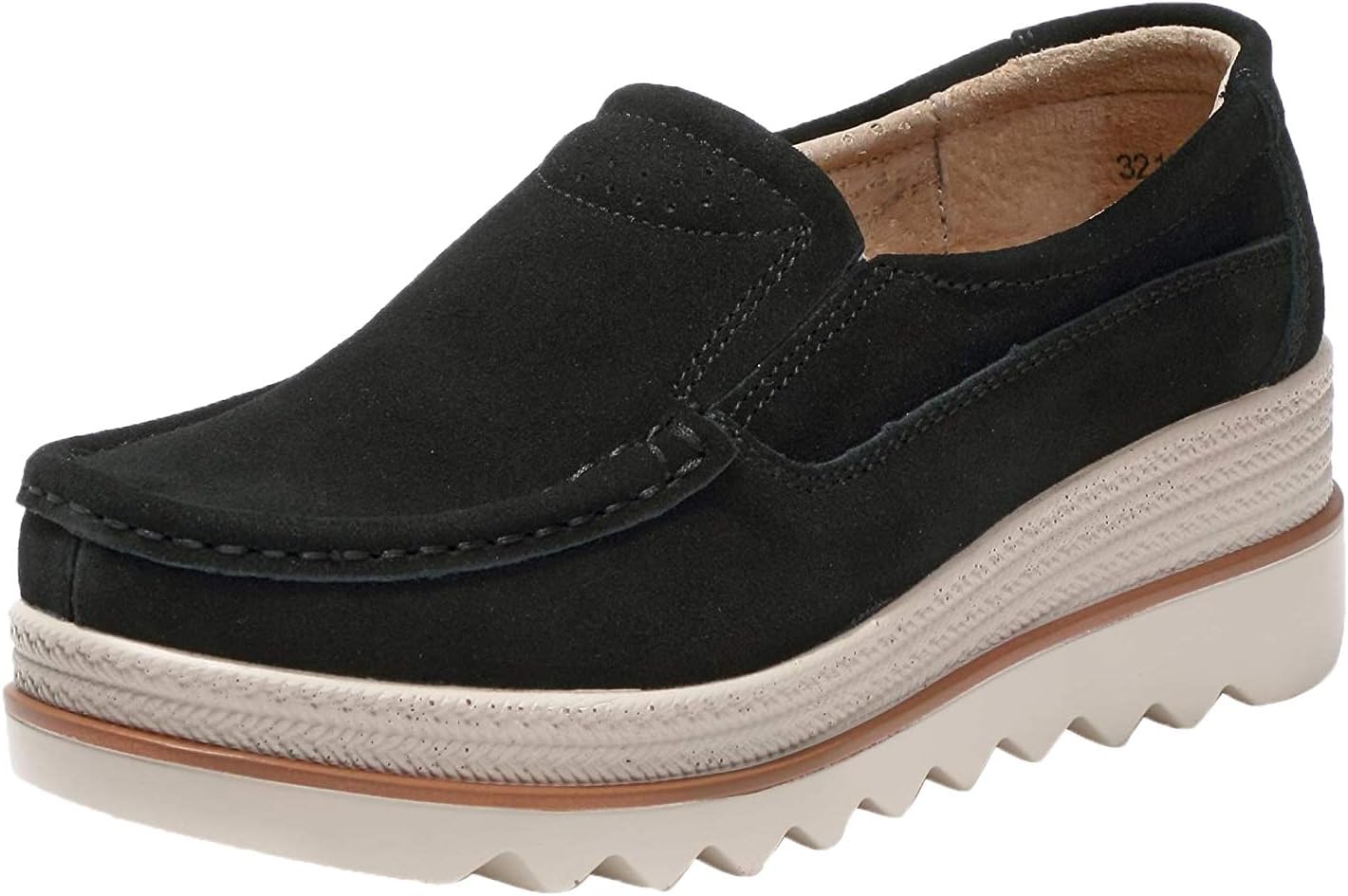 Ladies Loafers, Women Platform Slip On Shoes Comfort Suede Moccasins Fashion Casual Wedge Sneakers Black Grey Khaki Blue 35-42