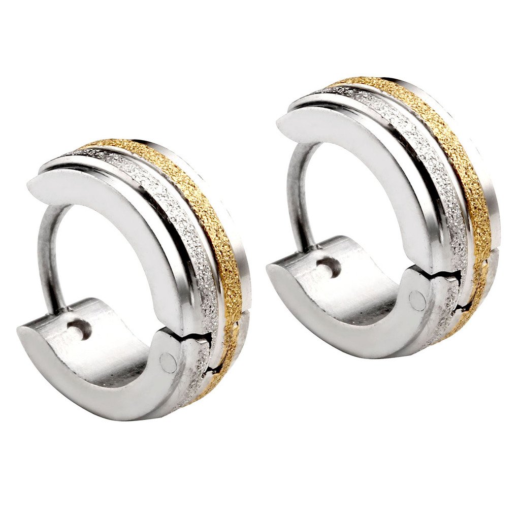 Zysta 4pcs Mens 18G Stainless Steel Silver, Gold, Unique Small Hoop Huggie Hinged Ear Stud, Hypoallergenic Snap Punk Earrings