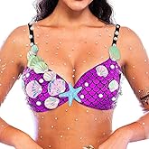 Asooll Mermaid Costume Tops Purple Seashell Bra Sexy Finishnet Tops for Women