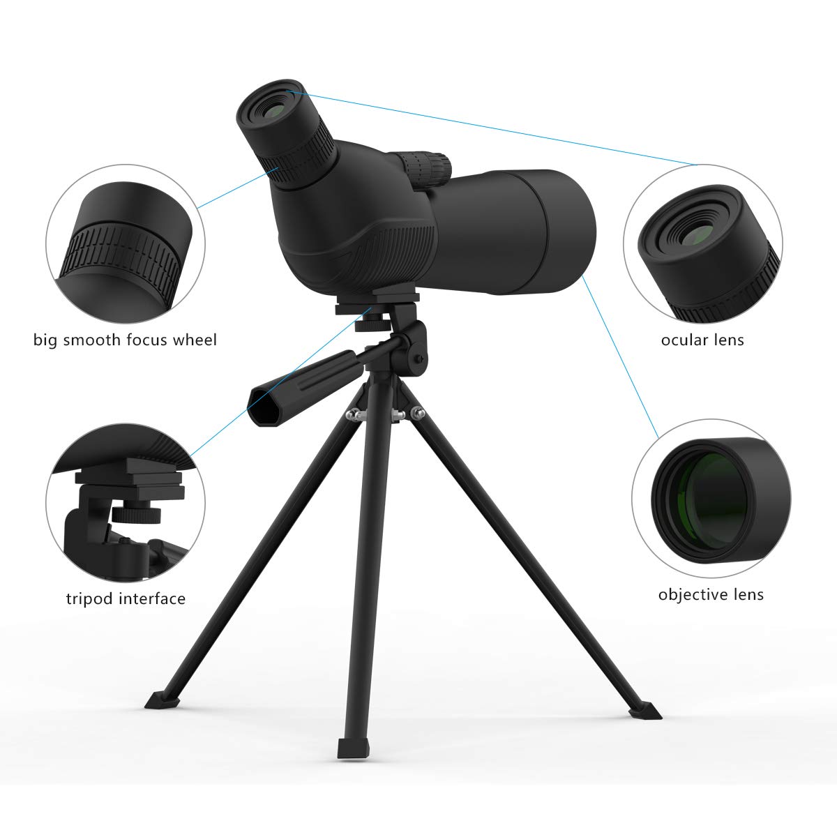 MIAO 15-45x60 Monocular Telescope, Compact Binoculars Single-Tube Zoom Telescope Binoculars with Smartphone Tripod and Mount Adapter for Target Shooting, Birdwatching, Wildlife Scenery