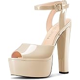 NobleOnly Womens High Block Platform Heel Peep Toe Ankle Strap Sandals Buckle Prom Dress Shoes 5.9 Inches Heels