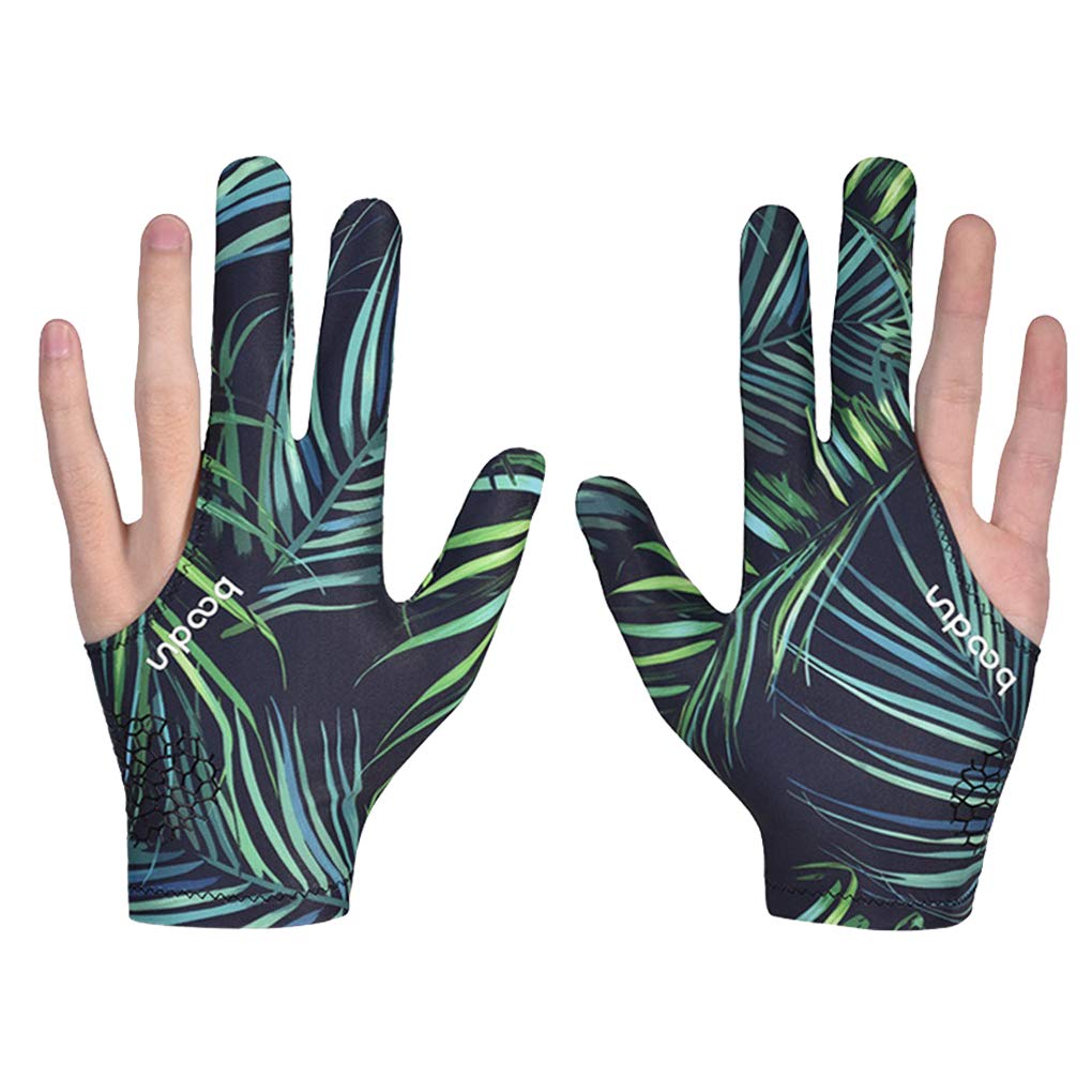 Antcher 2 Pcs Billiard Gloves Snooker Gloves, Elastic Lycra 3 Fingers Billiard Pool Snooker Cue Gloves Billiard Accessories for Left and Right Hand (Leaves)
