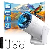 Geylnxng Wireless Mini Projector with WIFI 6 and Bluetooth, 4K 1080P Support Portable Projector 180&deg; Rotatable. 17"-130" Screen Video Projector. Compatible for Smartphone, Laptop, PC(Q6 mate)