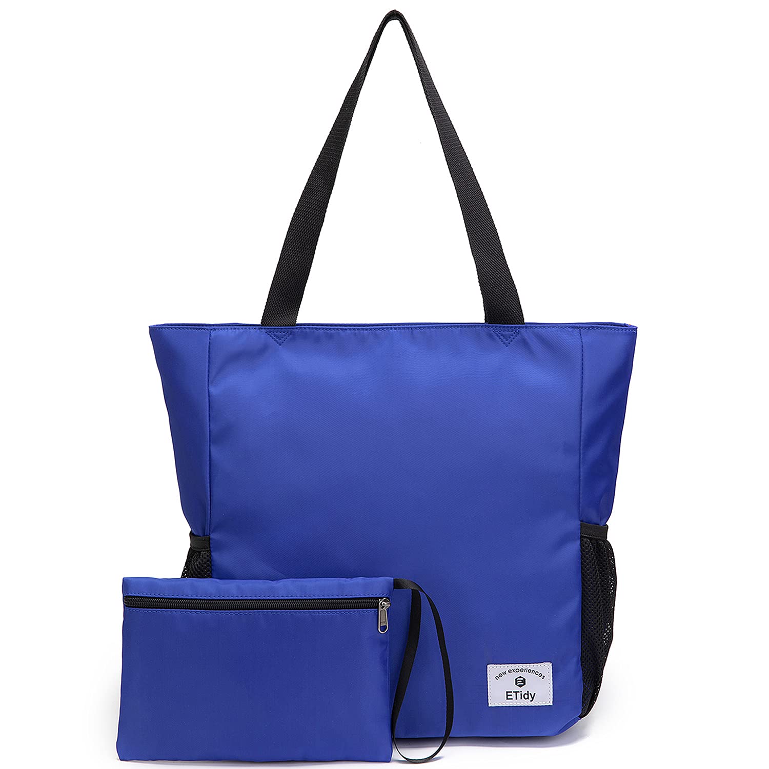 Photo 1 of ETidy Large Capacity Foldable Tote Bag With Zipper Water-resistant Sandproof Women Beach Handbag Gym Travel Shopping Bag (Blue)