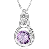 LONAGO Teardrop Amethyst Necklace 925 Sterling Silver for Women Infinity Birthstone Natural Stone Pendant Necklace Jewelry Gifts for Mom Christmas Birthday