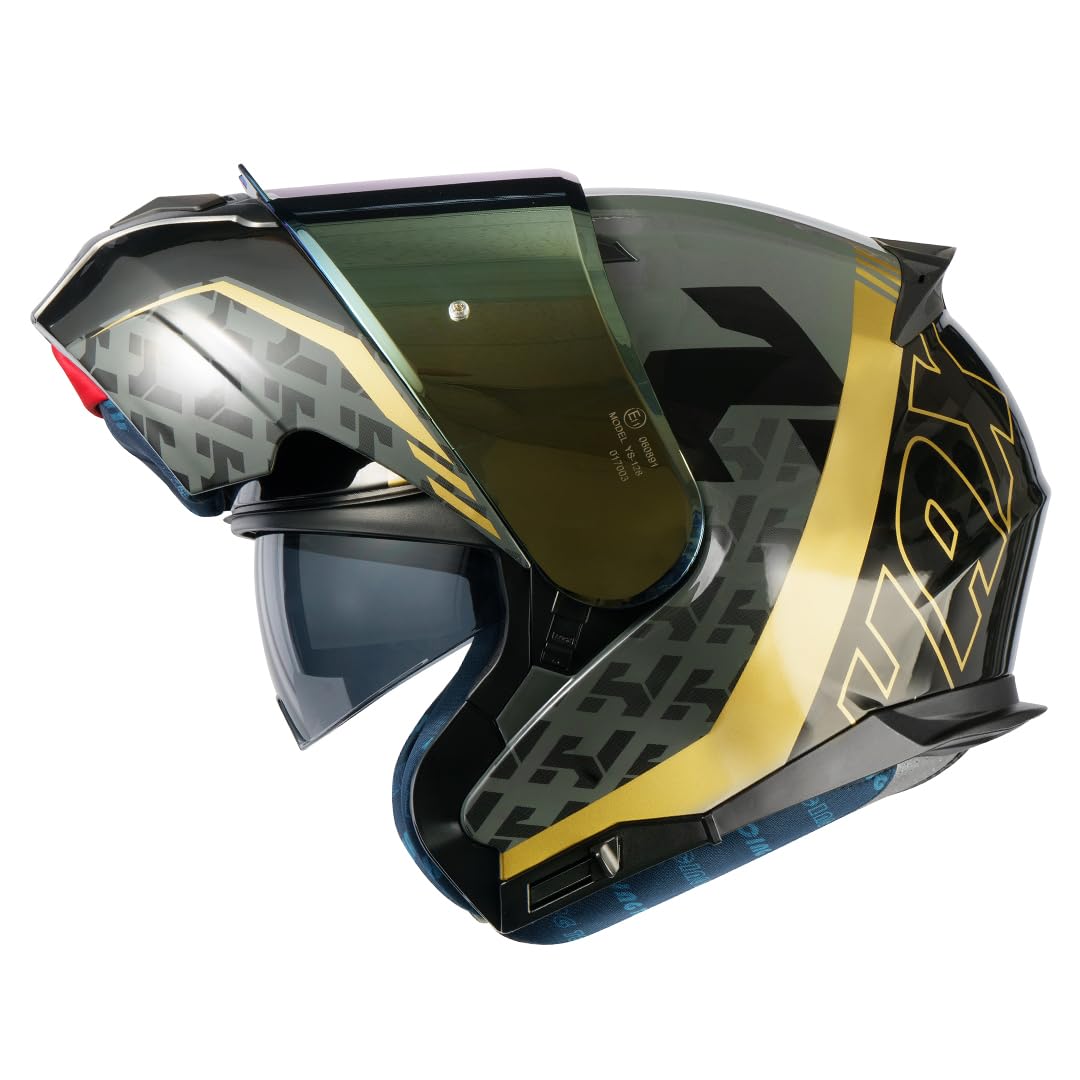 HAX Amatista Modular Flip-Up Dual Visor Motorcycle Helmet – DOT/ECE Approved, Lightweight, Comfortable, and Stylish Helmet for Men and Women (Wind Gold XXL)