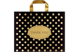 Xeiwagoo Thank You Bags,Shopping Bags for Small Business Plastic Retail Bags with Soft Loop Handle for Goodie Bags Boutique Party Stores 50 Pack (12" x 15",Black)