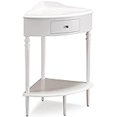Coastal Solid Wood Corner Wedge Table with Drawer, Cottage White, Perfect for Entryways, Hallways, and Small Spaces – Leick H