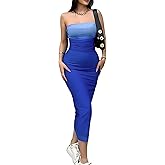 ABMOIU Women's Summer Strapless Maxi Dress Sexy Printed Tube Top Ruched Bodycon Long Party Club Dresses