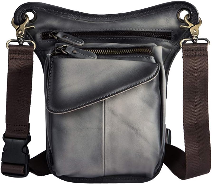 Leather Waist Pack Drop Leg Bag for Men Women Belt Bum Bag Multi-Purpose Motorcycle Bicycle Outdoor Sports Tactical Cycling Riding Hiking Camping Black Gray
