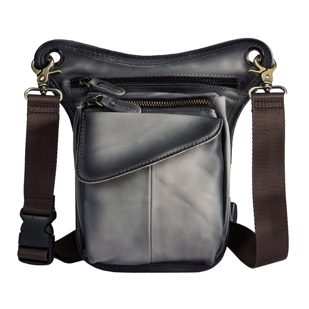 Leather Waist Pack Drop Leg Bag for Men Women Belt Bum Bag Multi-Purpose Motorcycle Bicycle Outdoor Sports Tactical Cycling Riding Hiking Camping Black Gray