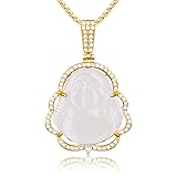 TIKCAUZ White Jade Buddha Necklace Bling Laughing