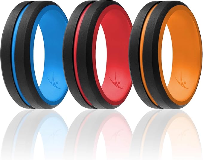 ROQ Silicone Wedding Ring for Men 6/4/3 Packs or Single Ring Men's Silicone Rubber Wedding