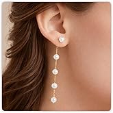 Dainty Pearl Drop Earrings for Women – 4mm/5mm/6mm White Pearl Dangle Earrings in Gold & Silver | Long Bridal Wedding Earrings, Prom Jewelry, Elegant Birthday Gift for Her