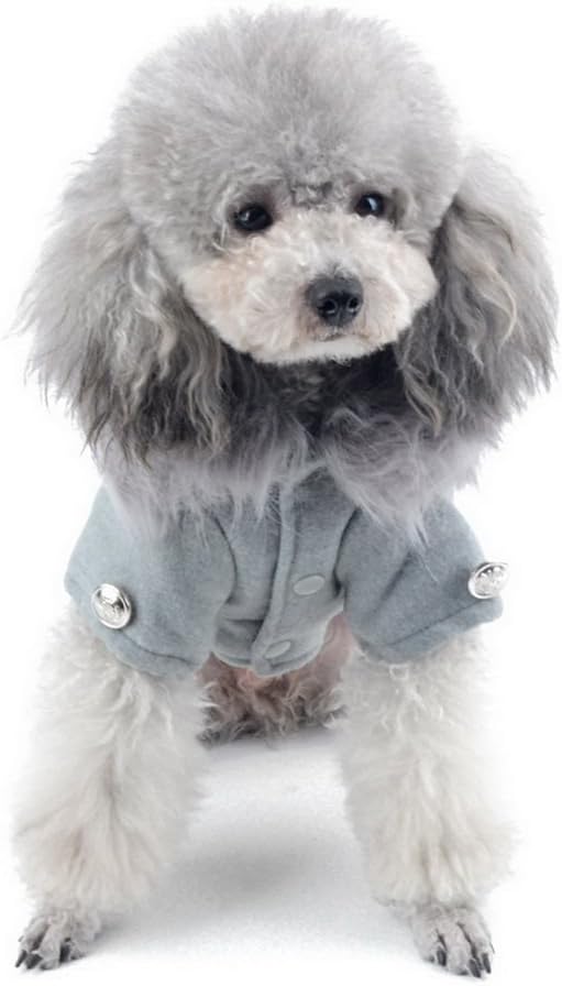 Pet Cat Dog Clothes European Woolen Faux Fur Collar Coat Small Dog Cat Pet Clothes Costume Light Grey L - Image 5