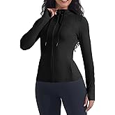 YIPINK Womens Hooded Workout Jacket Athletic Running Slim Fit Buttery Soft Full Zip Up with Back Mesh Vent and Thumb Holes